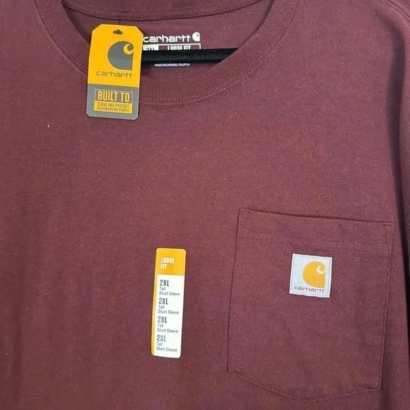 CARHARTT SZ 2XL TALL SHORT SLEEVES NWT WINE COLOR LOOSE FIT WITH POCKET TEE - Picture 2 of 2